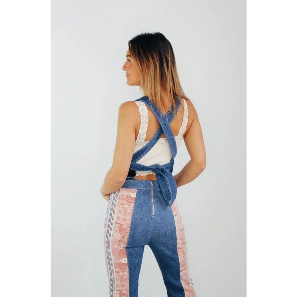 Free People Blue Patchwork Denim Jumpsuit - Picture 3 of 9